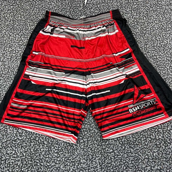 BSN Sports Lacrosse Athletic Shorts Men Large Red Black Drawstring Size 30 L - Picture 1 of 9